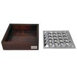 Prestige Import Group Rockford Smokin Ash Square Grid Tabletop Ashtray - Polished Cast Aluminum Tray with Mango Wood Base