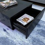 LED Black Coffee Table with Storage Drawer