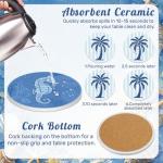 Remerry 8 Set Coastal Coasters for Drinks Ceramic Stone Round Absorbent Coasters with Cork Base Beach Theme Starfish Shell Sea Ocean Life Decorations for Table Coffee Kitchen Bar Housewarming Gifts