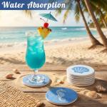 Remerry 8 Set Coastal Coasters for Drinks Ceramic Stone Round Absorbent Coasters with Cork Base Beach Theme Starfish Shell Sea Ocean Life Decorations for Table Coffee Kitchen Bar Housewarming Gifts