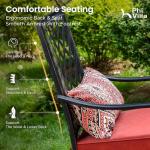 PHI VILLA Patio Bar set for 4,Outdoor Swivel Bar Chairs with Red Cushion and High Metal Bar Table,Sturdy and Strong Frame and Metal Table Top (No Umbrella Hole), High Patio Table and Chairs for Garden