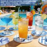 Remerry 8 Set Coastal Coasters for Drinks Ceramic Stone Round Absorbent Coasters with Cork Base Beach Theme Starfish Shell Sea Ocean Life Decorations for Table Coffee Kitchen Bar Housewarming Gifts