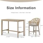 PURPLE LEAF 3 Pieces Outdoor Counter Height Bar Stools Set Patio Metal Modern Wicker Rattan Bar Chairs and Dining Bistro Bar Table for Balcony Garden Indoor Kitchen Outside Champagne