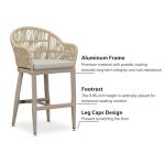 PURPLE LEAF 3 Pieces Outdoor Counter Height Bar Stools Set Patio Metal Modern Wicker Rattan Bar Chairs and Dining Bistro Bar Table for Balcony Garden Indoor Kitchen Outside Champagne