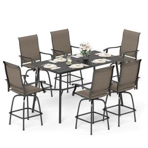 Sophia & William Outdoor Bar Set, Patio Bar Table and Chairs Set, Bar Height Patio Set - 6 x Swivel Bar Chairs(Brown), 1 x Rectangular Bar Table(Black)