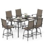 Sophia & William Outdoor Bar Set, Patio Bar Table and Chairs Set, Bar Height Patio Set - 6 x Swivel Bar Chairs(Brown), 1 x Rectangular Bar Table(Black)