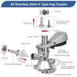 Dbgogo All Stainless Steel A Type Keg Coupler German Slider Keg Coupler Beer Keg Tap Dispenser for I.D 5/16” Draft Beer Line Beer Barrel Coupler German Style Keg Coupler with Relief Valve