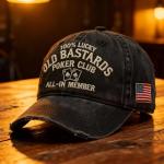 Old Bastards Poker Club Cap, Handmade Embroidery 100% Lucky Vintage Old Bastards Poker Club Baseball Cap Adjustable Distressed Black Funny Hat