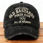Old Bastards Poker Club Cap, Handmade Embroidery 100% Lucky Vintage Old Bastards Poker Club Baseball Cap Adjustable Distressed Black Funny Hat
