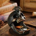Skull Crow Decoration Desktop Organiser，Creative Skull Cigar Ashtray，Collectible Jewelry Trays for Home Office Desk Supplies Organizer Accessory.