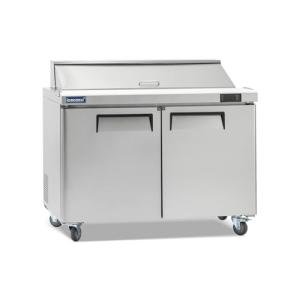 ICECASA 48" W Commercial Refrigerator Sandwich&Salad Prep Table 2 Door Stainless Steel Counter Fan Cooling Refrigerator with 12 pans-48 Inches for Restaurant, Bar, Shop, etc