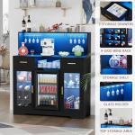 Coffee Bar Cabinet with Mini Fridge Space,Wine Bar Cabinets with Power Outlet&Led Lights, Mini Fridge Cabinet Home Liquor Cabinets with Glass Holder&Wine Rack, Modern Buffet Sideboard with Storage