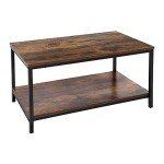 Rustic 2-Tier Industrial Coffee Table with Storage