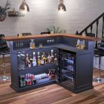 GDLF L Shaped Home Bar Cabinet with Fridge Space, Oversized Modern Basement Bar Table, 67" x 53” Wine Cabinet with Storage for Man Cave