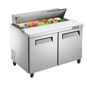 kalifon 48" W Commercial Refrigerator Sandwich Salad Prep Table, Sandwich Prep Table Refrigerator, Salad Bar Buffet Station For Home with 2 Shelves, Sandwich Prep Table with 12 Pans for Restaurant