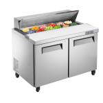 kalifon 48" W Commercial Refrigerator Sandwich Salad Prep Table, Sandwich Prep Table Refrigerator, Salad Bar Buffet Station For Home with 2 Shelves, Sandwich Prep Table with 12 Pans for Restaurant