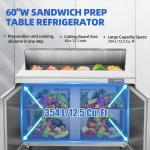 kalifon 48" W Commercial Refrigerator Sandwich Salad Prep Table, Sandwich Prep Table Refrigerator, Salad Bar Buffet Station For Home with 2 Shelves, Sandwich Prep Table with 12 Pans for Restaurant