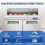 kalifon 48" W Commercial Refrigerator Sandwich Salad Prep Table, Sandwich Prep Table Refrigerator, Salad Bar Buffet Station For Home with 2 Shelves, Sandwich Prep Table with 12 Pans for Restaurant