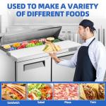 kalifon 48" W Commercial Refrigerator Sandwich Salad Prep Table, Sandwich Prep Table Refrigerator, Salad Bar Buffet Station For Home with 2 Shelves, Sandwich Prep Table with 12 Pans for Restaurant