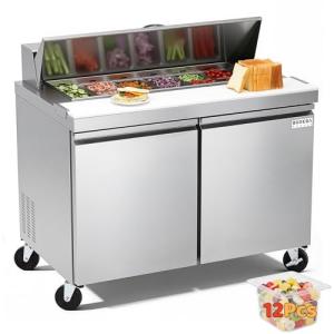 BODEGA BODEGACOOLER 48" W Sandwich Prep Table Refrigerator,14.27 Cu. Ft Refrigerated Salad Bar Station, 2 Door Commercial Salad Pizza Refrigerator with 12 * 1/6 Pans for Restaurant,Buffet,Bakery,Shop