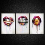 Abstract Lips & Skull Canvas Art Set for Man Cave