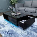 LED Black Coffee Table with Storage Drawer