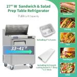 ICECASA 27" W Commercial Refrigerator Sandwich&Salad Prep Table single Door Stainless Steel Counter Fan Cooling Refrigerator with 8 pans-27 Inches for Restaurant, Bar, Shop, etc