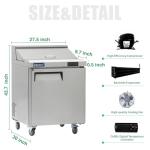 ICECASA 27" W Commercial Refrigerator Sandwich&Salad Prep Table single Door Stainless Steel Counter Fan Cooling Refrigerator with 8 pans-27 Inches for Restaurant, Bar, Shop, etc
