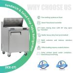 ICECASA 27" W Commercial Refrigerator Sandwich&Salad Prep Table single Door Stainless Steel Counter Fan Cooling Refrigerator with 8 pans-27 Inches for Restaurant, Bar, Shop, etc