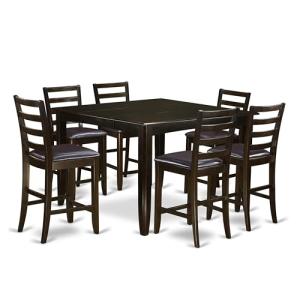 East West Furniture FAIR7-CAP-LC 7 Piece Counter Height Dining Table Set Consist of a Square Wooden Table with Pedestal and 6 Faux Leather Kitchen Dining Chairs, 54x54 Inch, Cappuccino