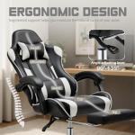 DUMOS Ergonomic Gaming Office Desk Chair with Footrest, Height Adjustable 360° Swivel Computer Video Game Chair with Headrest and Lumbar Support, Black White