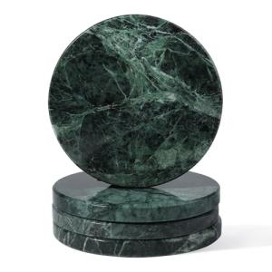 Koville Marble Coaster Set of 4, Round Coasters, 4" Stone Coaster for Drinks Coffee, White Marble Coasters for Coffee Table Home Bar Decor, Heat Resistant, Gift Choice(Green)