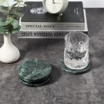 Koville Marble Coaster Set of 4, Round Coasters, 4" Stone Coaster for Drinks Coffee, White Marble Coasters for Coffee Table Home Bar Decor, Heat Resistant, Gift Choice(Green)