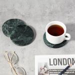 Koville Marble Coaster Set of 4, Round Coasters, 4" Stone Coaster for Drinks Coffee, White Marble Coasters for Coffee Table Home Bar Decor, Heat Resistant, Gift Choice(Green)