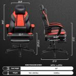 Gaming Chair with Footrest, Video Game Chair for Adults, Big and Tall Computer Chair with Massage Lumbar Support 330lb Weight Capacity, Ergonomic Adjustable Height and 360° Swivel Seat (Red)