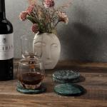 Koville Marble Coaster Set of 4, Round Coasters, 4" Stone Coaster for Drinks Coffee, White Marble Coasters for Coffee Table Home Bar Decor, Heat Resistant, Gift Choice(Green)