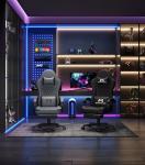 Gamtimer Gaming Chair with Footrest, Ergonomic Computer Chair, PU Breathable Material with Headrest and Lumbar Support, Suitable for Silla Gamer and Adults（Grey