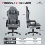 Gamtimer Gaming Chair with Footrest, Ergonomic Computer Chair, PU Breathable Material with Headrest and Lumbar Support, Suitable for Silla Gamer and Adults（Grey