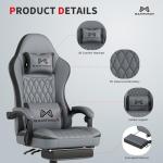 Gamtimer Gaming Chair with Footrest, Ergonomic Computer Chair, PU Breathable Material with Headrest and Lumbar Support, Suitable for Silla Gamer and Adults（Grey