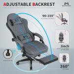 Gamtimer Gaming Chair with Footrest, Ergonomic Computer Chair, PU Breathable Material with Headrest and Lumbar Support, Suitable for Silla Gamer and Adults（Grey