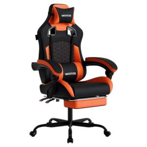 WOTSTA Gaming Chair with Massage,Ergonomic PC Gaming Chair with Footrest Comfortable Headrest and Lumbar Support,High Back Game Chair PVC Leather,300LBS (Black&Orange)