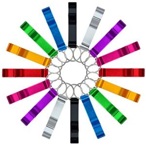 cnomg 16 pcs 8 Colored Metal Bottle Opener, Split Key Ring Chain Keychain Bulk Aluminum Pocket Claw Bar Soda Beverage Beer Bottle Opener