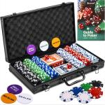 Queensell Poker Set with 300 Poker Chips 11.5 Gram for Texas Holdem – Professional Weight Poker Chips Set with 2 Decks Cards, Big Small Dealer Buttons, and Dices – Premium Poker in Aluminum Case