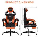 WOTSTA Gaming Chair with Massage,Ergonomic PC Gaming Chair with Footrest Comfortable Headrest and Lumbar Support,High Back Game Chair PVC Leather,300LBS (Black&Orange)