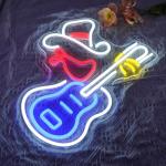LULANMP Cowboy Hat Neon Sign for Wall Decor Guitar Neon Light Beer Bar Sign Music Neon Signs LED Sign Neon Lights for Wall Art LED Neon for Home Bar Pub Shop Party Bar Led Sign(16.5"*12.9")