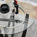 PADMA HOUSE Glass Top High Bar Table Stools Set for 4, 42" Round Tempered Glasstop High Bar Table with Four 31.9" H Barstools Chairs with Upholstered Back&Footrest for Bars Kitchen Restaurant, Ivory