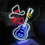 LULANMP Cowboy Hat Neon Sign for Wall Decor Guitar Neon Light Beer Bar Sign Music Neon Signs LED Sign Neon Lights for Wall Art LED Neon for Home Bar Pub Shop Party Bar Led Sign(16.5"*12.9")