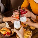 SENTVEND 16 Oz Drinking Glasses with Bamboo Lids and Glass Straw - 8 Pcs Glass Cups Beer Ice Coffee Glasses Cute Aesthetic Cup Great for Coffee Bar Accessories Include 2 Cleaning Brushes