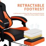 WOTSTA Gaming Chair with Massage,Ergonomic PC Gaming Chair with Footrest Comfortable Headrest and Lumbar Support,High Back Game Chair PVC Leather,300LBS (Black&Orange)