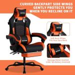 WOTSTA Gaming Chair with Massage,Ergonomic PC Gaming Chair with Footrest Comfortable Headrest and Lumbar Support,High Back Game Chair PVC Leather,300LBS (Black&Orange)